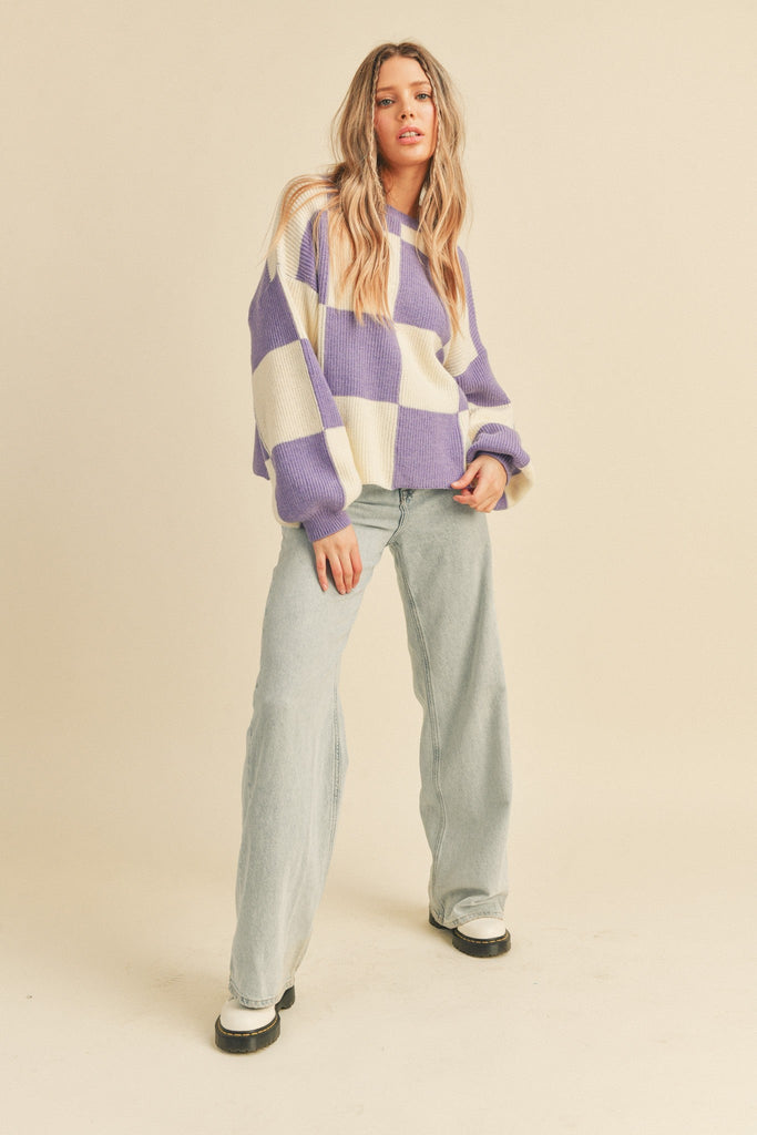 Oversized Checkerboard Pullover Orchid Checker Top