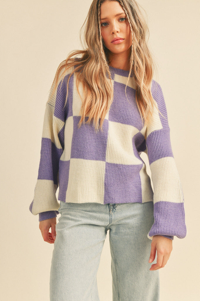 Oversized Checkerboard Pullover Orchid Checker Top