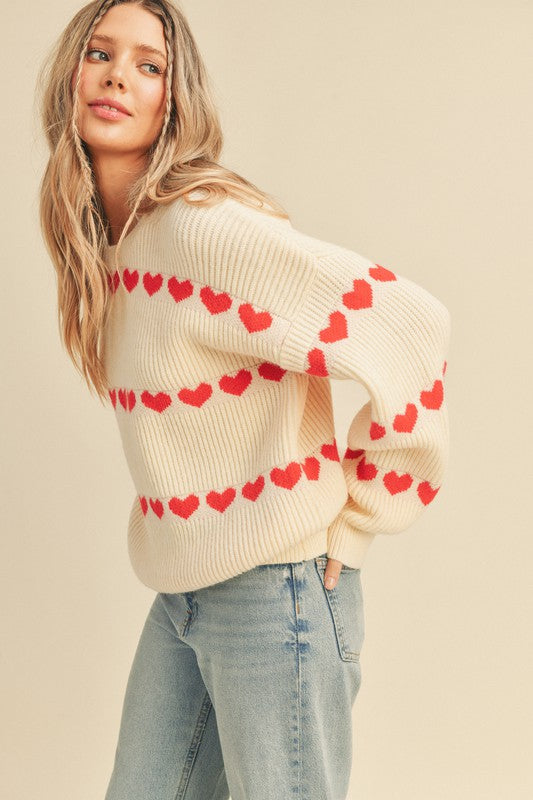 Heart Ribbed Knit Sweater Ivory Top