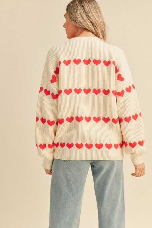 Heart Ribbed Knit Sweater Ivory Top