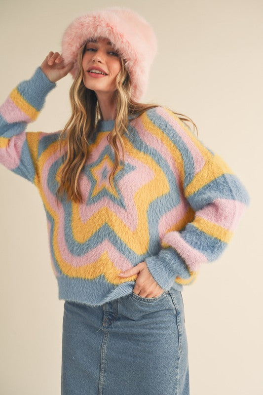 Star Pattern Sweater Ivory Multi Top