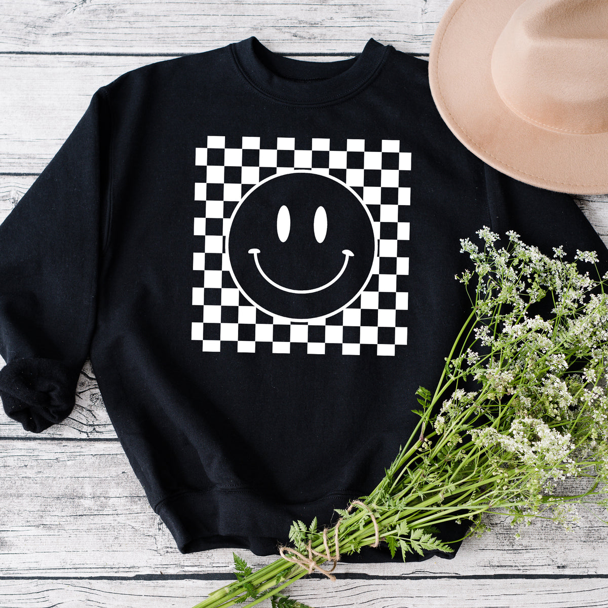 Black and white smiley face hoodie hot sale