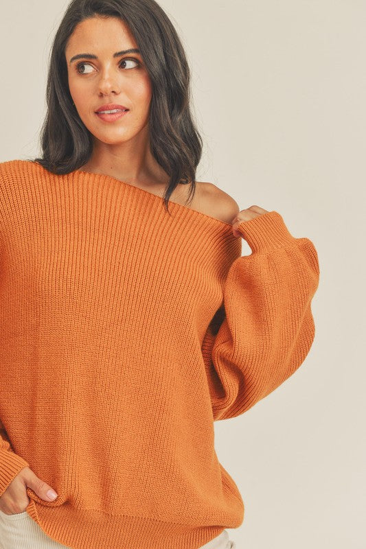 Boat Neck Bubble Sleeve Sweater Ginger Bread Top