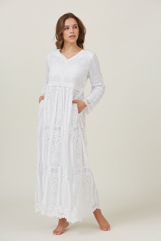 Embroidered Lace Maxi Dress White Dress