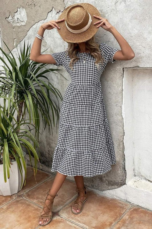 A-Line Short Sleeve Dress Black/White