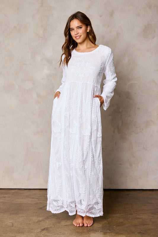 Embroidered Maxi Temple Dress White Dress