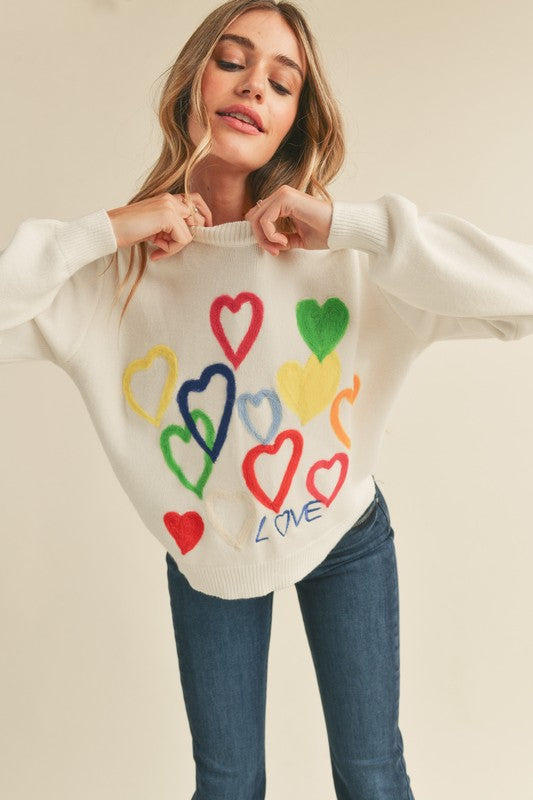 Heart Embroidered Sweater Ivory Top