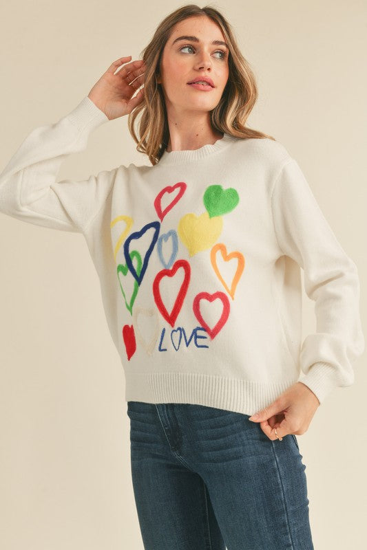 Heart Embroidered Sweater Ivory Top
