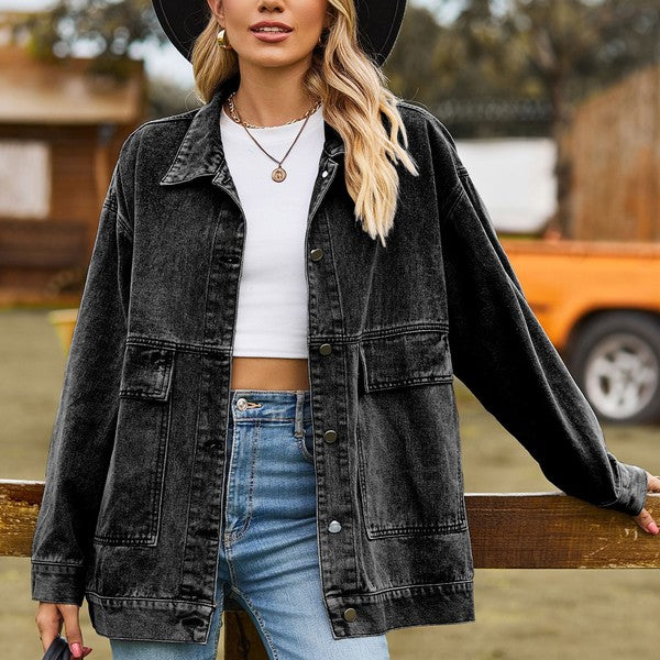 Oversized Denim Jacket Black/Grey Top