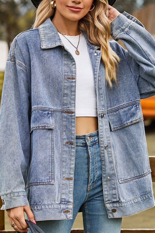 Oversized Denim Jacket Blue Top