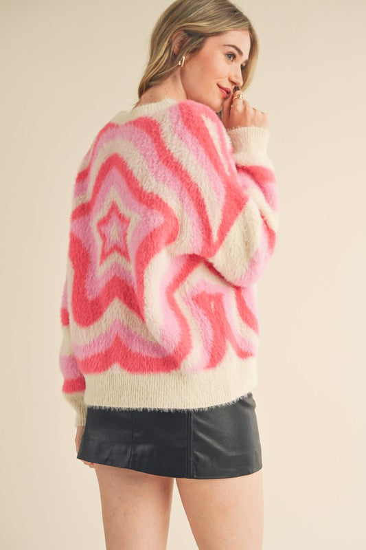Fuzzy Knit Sweater Ivory Multi Top