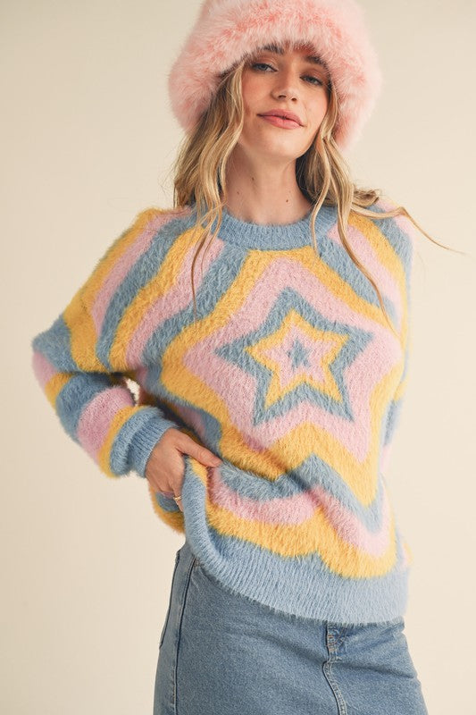 Star Pattern Sweater Ivory Multi Top