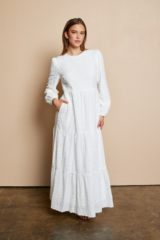 Eyelet Tiered Lace Dress White Dress