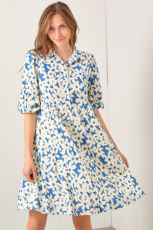 Daisy Poplin Dress Blue Dress