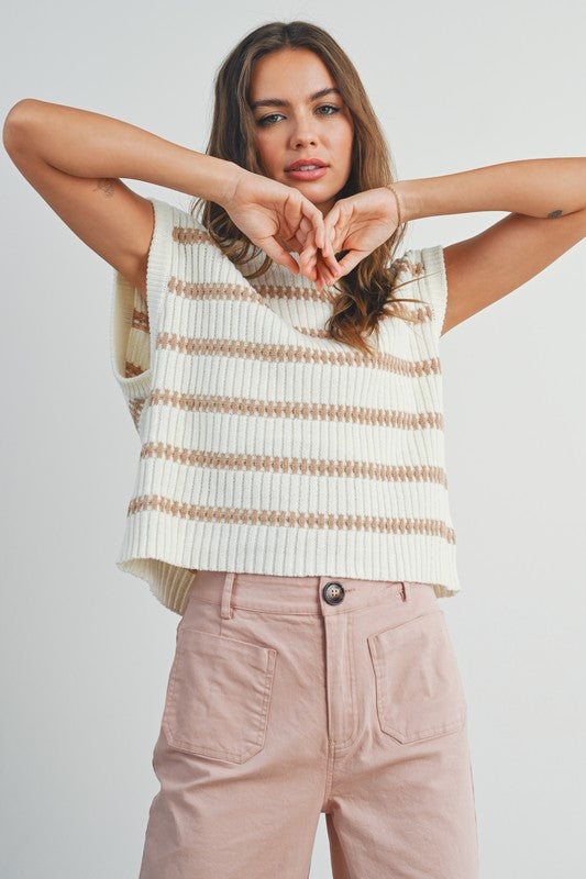 Sweater Tank Top Ivory/Taupe Top