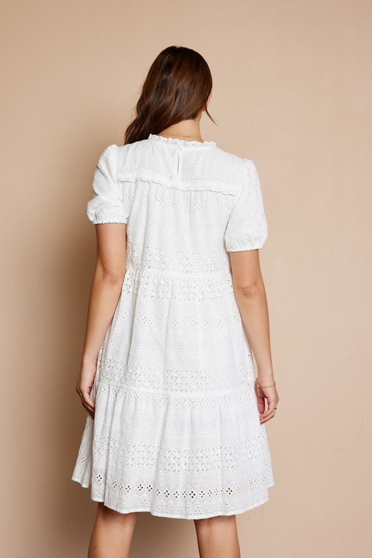 Eyelet Tiered Dress Ivory Dress