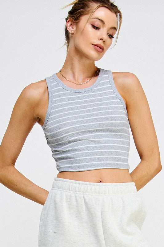 Cropped Tank Top Heather Grey/White Top