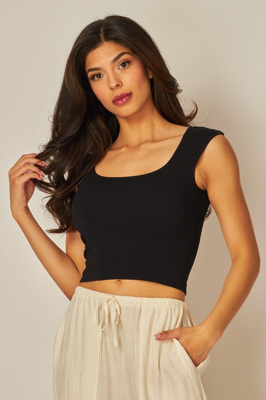 Deep Scoop Tank Top Black Top