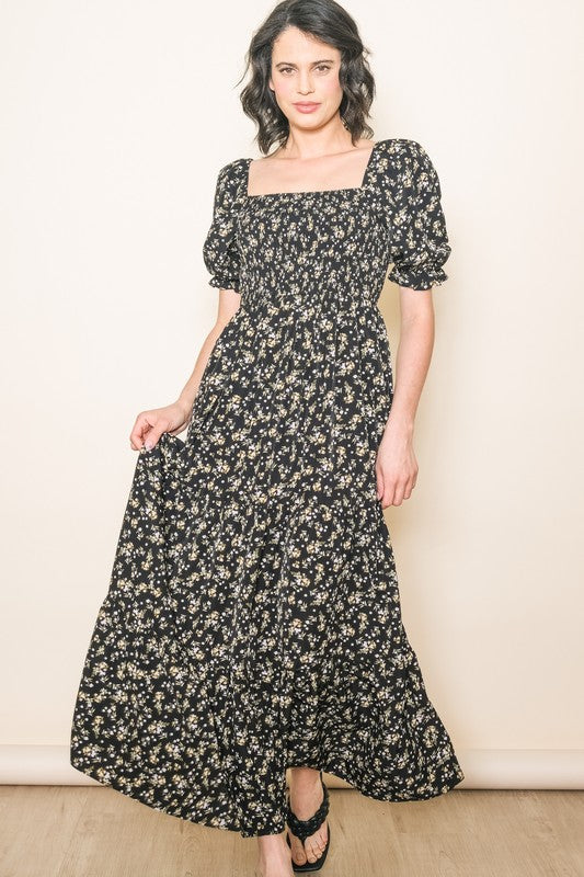 Romantic Floral Maxi Dress Black Dress