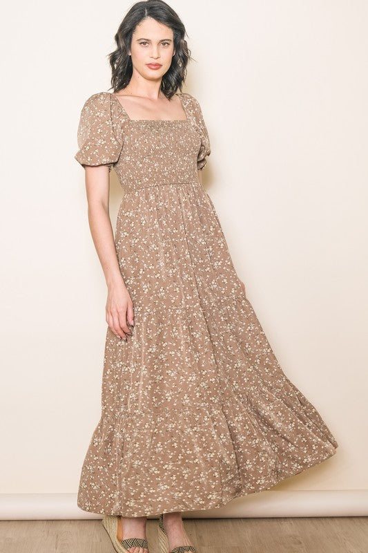 Romantic Floral Maxi Dress Mocha Dress