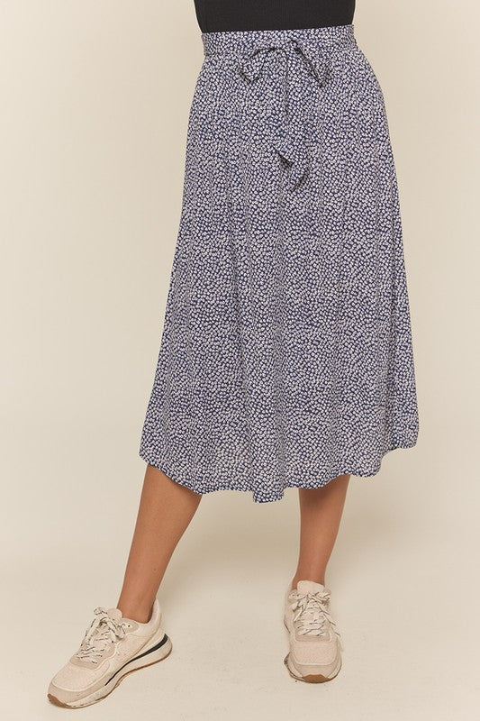 Self Tie Midi Skirt Navy Bottom