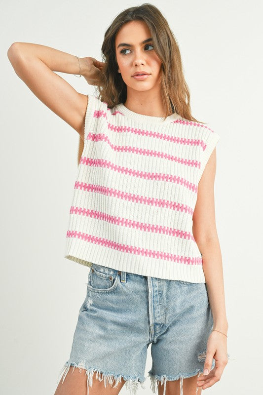 Sweater Tank Top Ivory/Pink Top