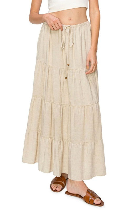 Flowy Linen Maxi Skirt Oatmeal Bottom