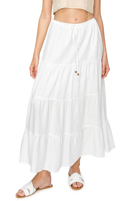 Flowy Linen Maxi Skirt White Bottom