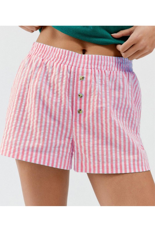 Buttoned Striped Shorts Fuchsia Bottom
