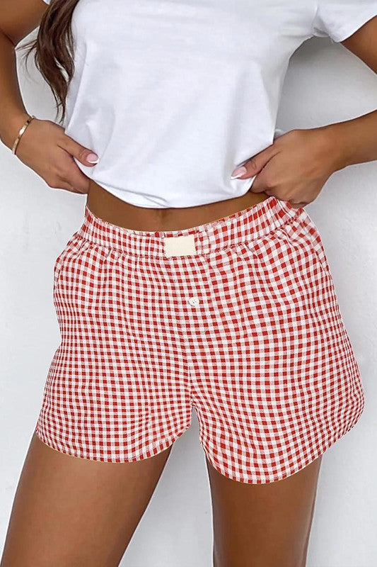 Gingham Cuffed Shorts Orange Bottom