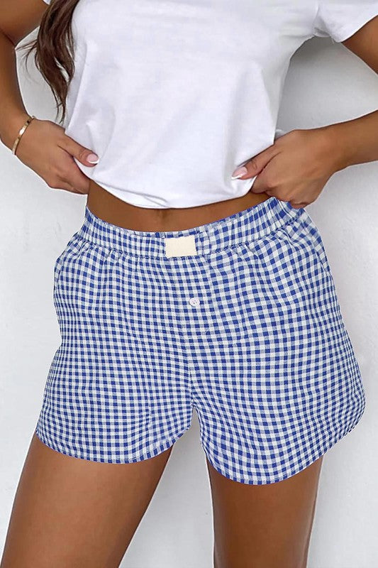 Gingham Cuffed Shorts Light Blue Bottom