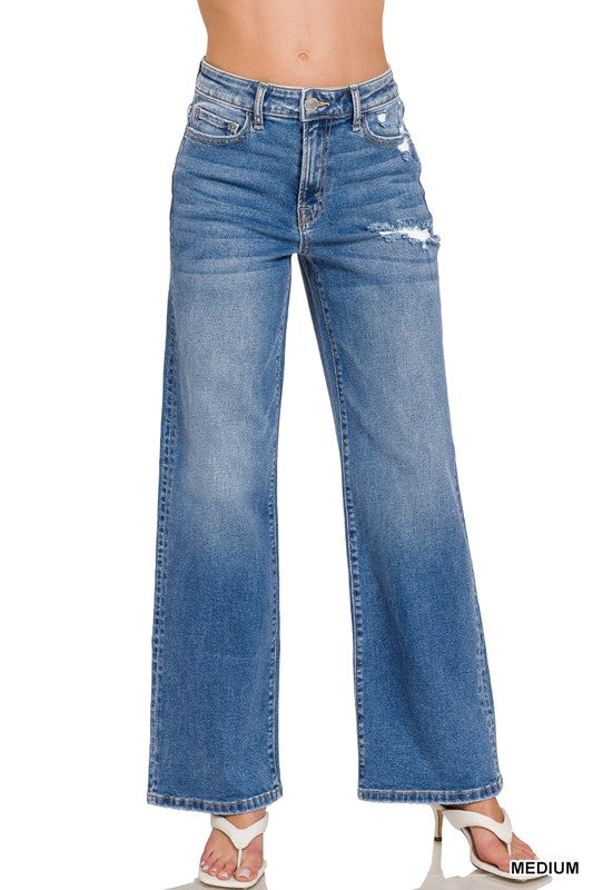 High Waisted Straight Jeans Medium Bottom