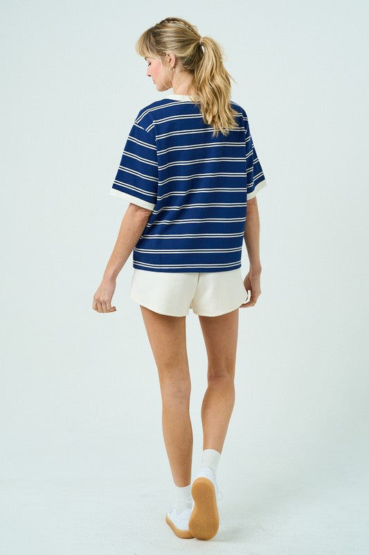 Knit Striped Tee Navy/Cream Top