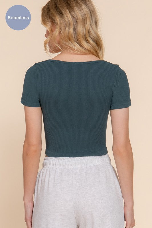 Square Neck Rib Top Forest Green Top