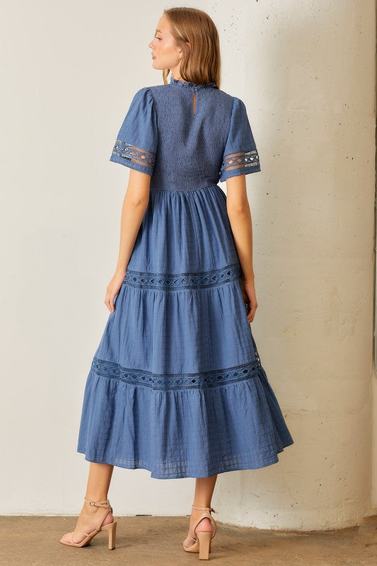 Smocked Maxi Dress Dusty Blue Dress