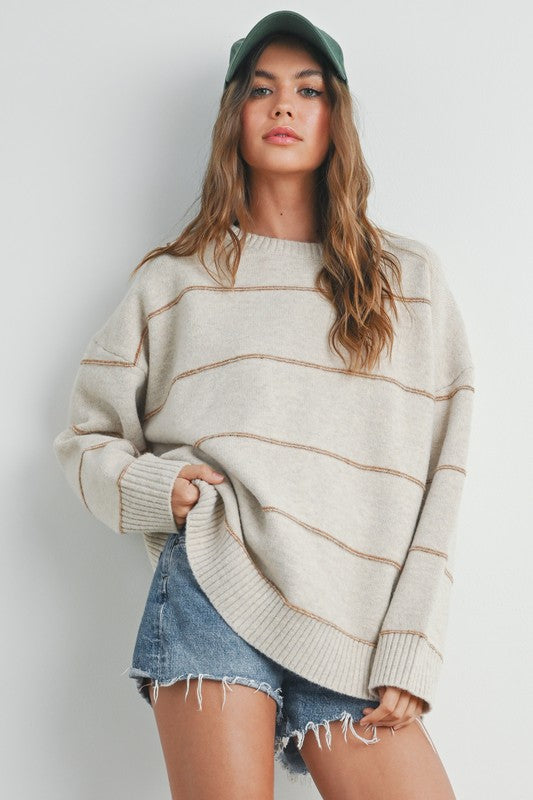 Drop Shoulder Sweater Taupe Multi Top
