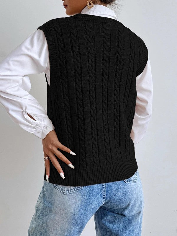 Knit Sweater Vest Black Top