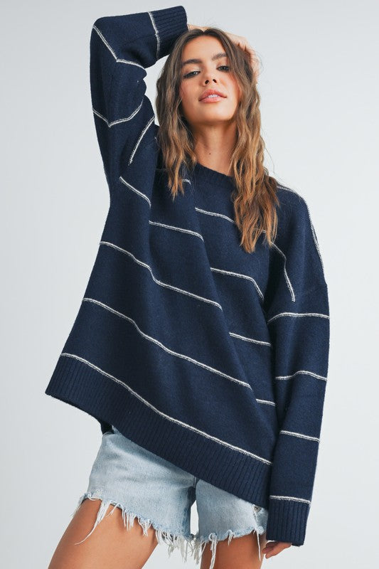 Drop Shoulder Sweater Navy Multi Top