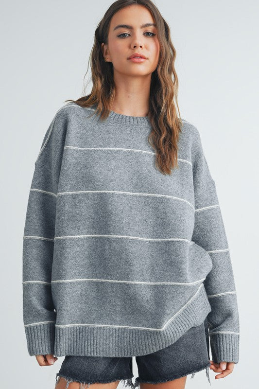 Drop Shoulder Sweater Grey Multi Top