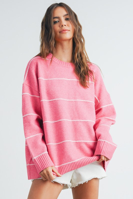 Drop Shoulder Sweater Pink Multi Top