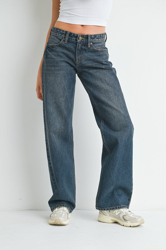 Low Rise Straight Jeans Vintage Dark Bottom