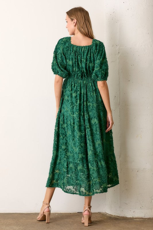 Textured Tiered Midi Dress Hunter Green Dress