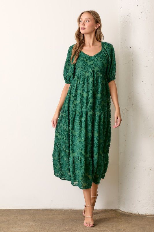 Textured Tiered Midi Dress Hunter Green Dress