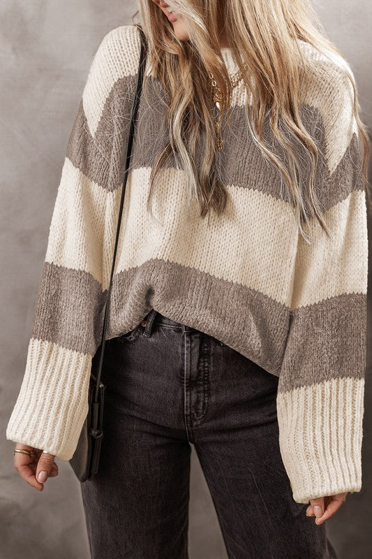 Colorblock Pullover Sweater Gray Top