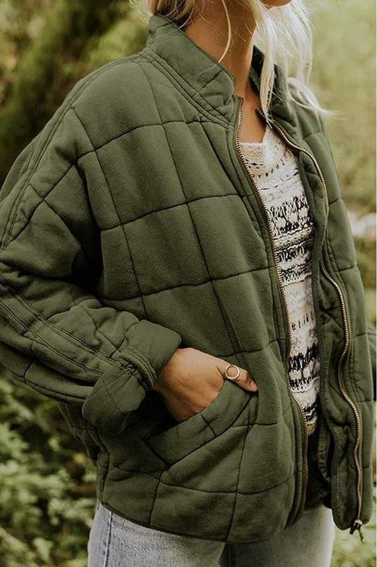 Front Zip Up Jacket Army Green Top