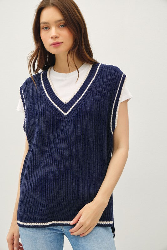 Varsity Sweater Vest Navy Top