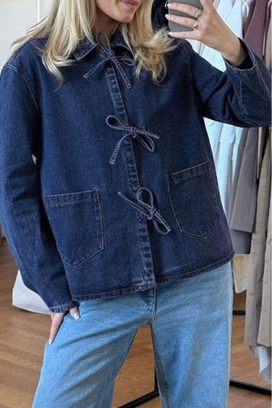 Tie Up Denim Jacket Navy Top