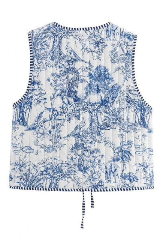 Floral Tie-Front Vest Blue Top