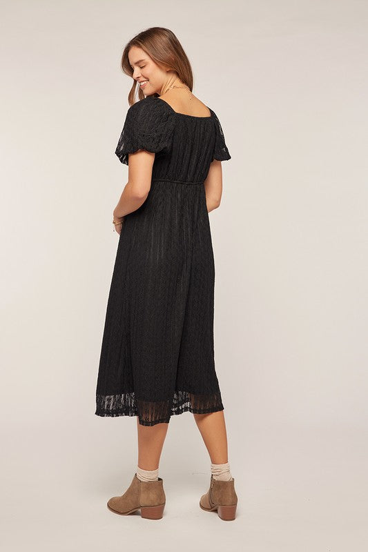 Square Neck Lace Dress Black Dress