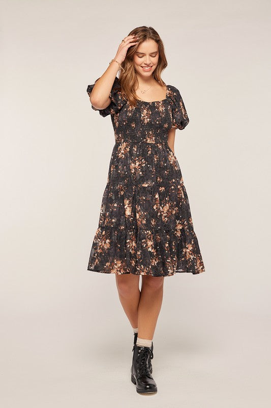 Jacquard Chiffon Dress Black/Brown Dress